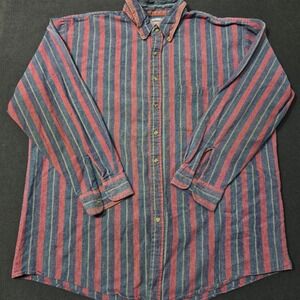 Saddlebrook Striped Button Down Shirt Mens 2XL 100% Cotton Long Sleeve Casual